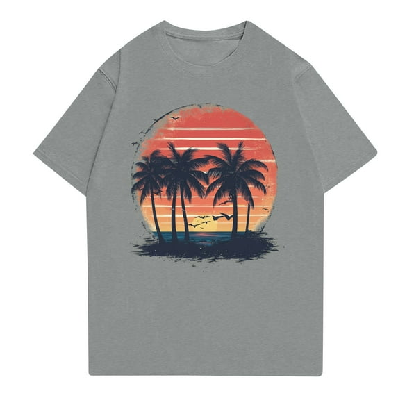 NAMTYQX Womens Summer Tops Short Sleeve Casual Plus Size Hawaii Tropical Graphic Loose Fitting Crewneck Light Cute Gray Size L