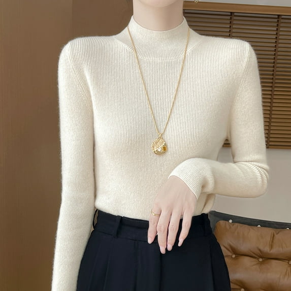 50% Off Clear! Ofreoo Women's Fashion Casual Round NeckSolid Color Loose Base Knitted Sweater Top