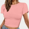 thumbnail image 1 of 50% Off Clear! Ofreoo Women’s Plus Size Summer Tops Short Sleeve Round Neck Crop Cute Trendy Basic Tight Shirt (S-2XL), 1 of 7