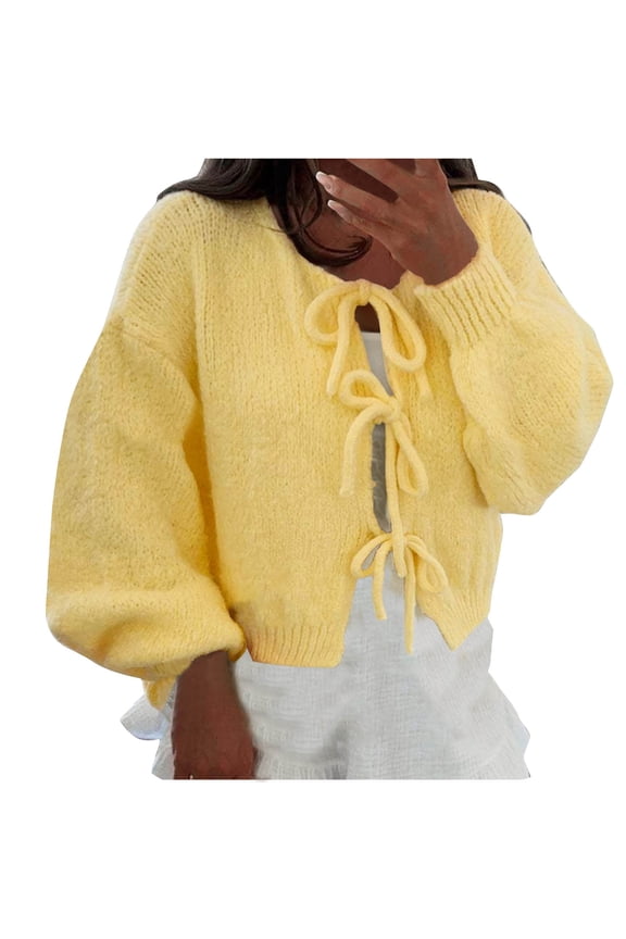 50% Off Clear! Ofreoo Women's Solid Round-Neck Cardigan Fall And Winter Long Sleeve Fashion Sweater Coat Tops