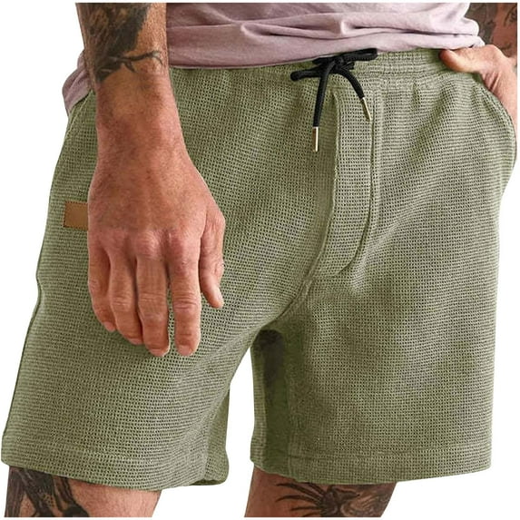 50% Off Clear! Running Shorts for Men, Men's Solid Color Casual Drawstring Closed Elastic Waist With Pockets Shorts L, Army Green