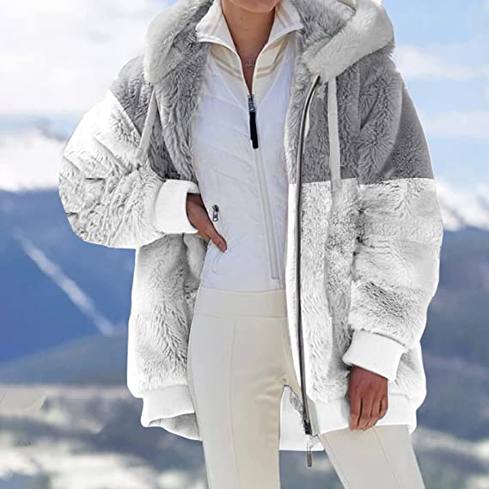 50% Off Clear! SHOPESSA Fashion Womens Warm Faux Coat Jacket Winter Zipper  Long Sleeve Outerwear On Clearance Early Access Deals Gifts 