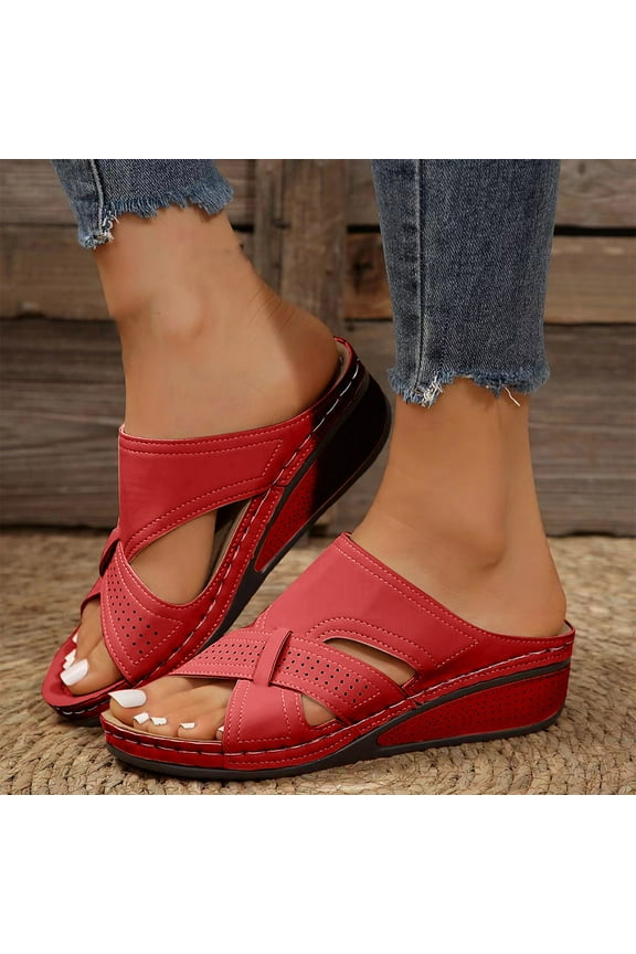 Sandals for Women 2026 Fashion Casual Solid One-Foot Breathable Summer New Wedge Heel Sandals
