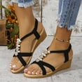 thumbnail image 1 of Summer Sandals for Women 2026 Large-size Wedge Sandals With Elastic Sleeves And Beaded Wind Sandals, 1 of 7
