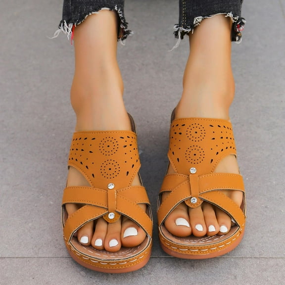 50% Off Clear! Sandals for Women 2025 Women's Plus Size Summer Casual Solid Color Flip-flops Beach Wedge Fish Mouth Sandals