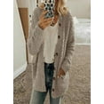 thumbnail image 1 of Early Fall Fashion Sawvnm Winter Long Coats for Women Casual Plus Size Plush Sweater Pockets Outerwear Buttons Cardigan Coat Gifts Chunky Cardigan Sweaters for Women Gray M, 1 of 9