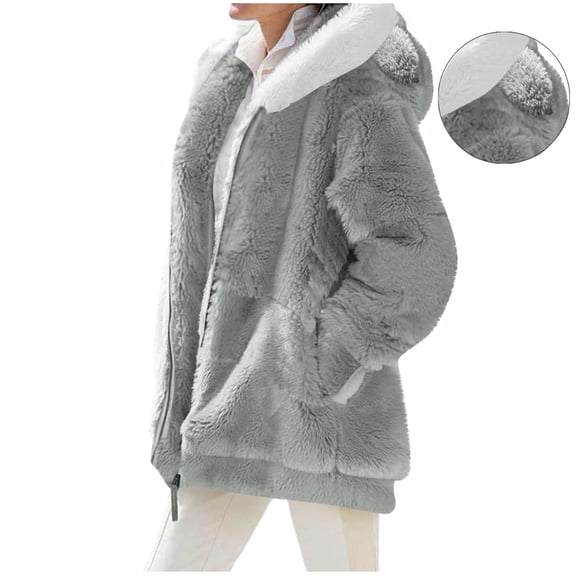 50% Off Clear!Livrdious Winter Long Coats for Women Plus Size Winter Warm Loose Plush Zip Hooded Jacket Coat Gifts Christmas Gift