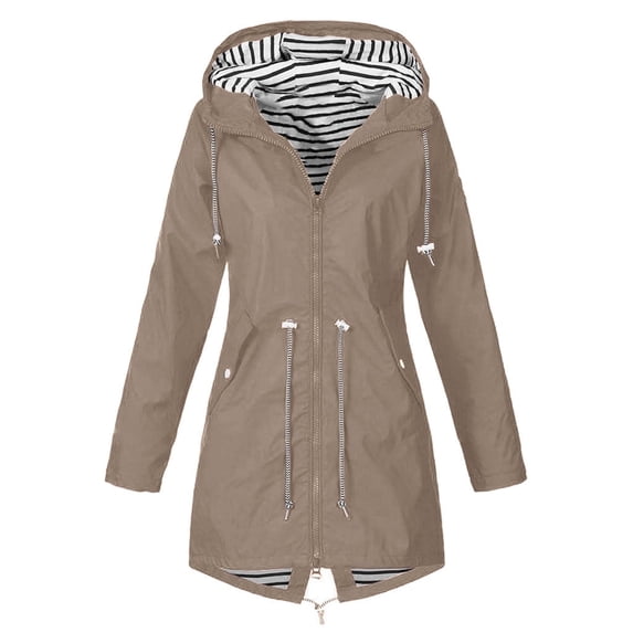 Sawvnm Women Solid Rain Jacket Outdoor Plus Size Waterproof Hooded Windproof Loose Coat