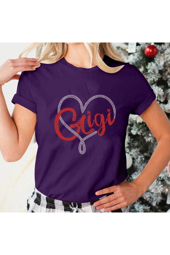 Short Sleeve Top Dgankt Women's Valentine's Day Short Sleeve Round Neck Top Monogram Printed Solid Color Top