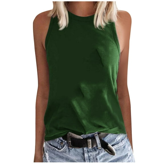 Sleeveless Shirts For Women Dgankt Women's Sleeveless Summer Casual Tops Round Neck Solid Sleeveless Vest Tops