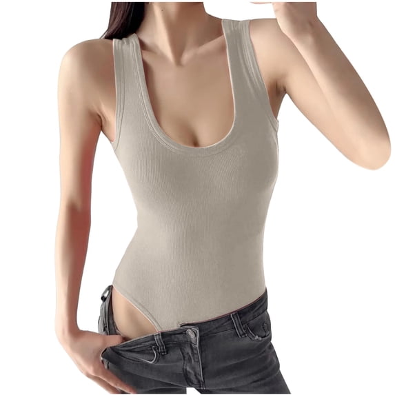Sleeveless Tops For Women Dgankt Women's Sleeveless Solid Color Elastic Slim Vest Sleeveless Round Neck Top