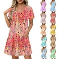 thumbnail image 1 of 50% Off Clear! Summer Dresses for Women 2025 Women's Fashion Summer Print Short-sleeved V-neck Casual Dress, 1 of 8