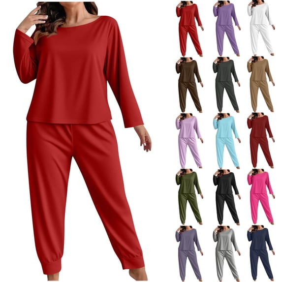 Women's Plus Size Pajama Set Fashionable Solid Color Long Sleeved Pants Casual Home Suit Set Womens Sleepwear Loungewear