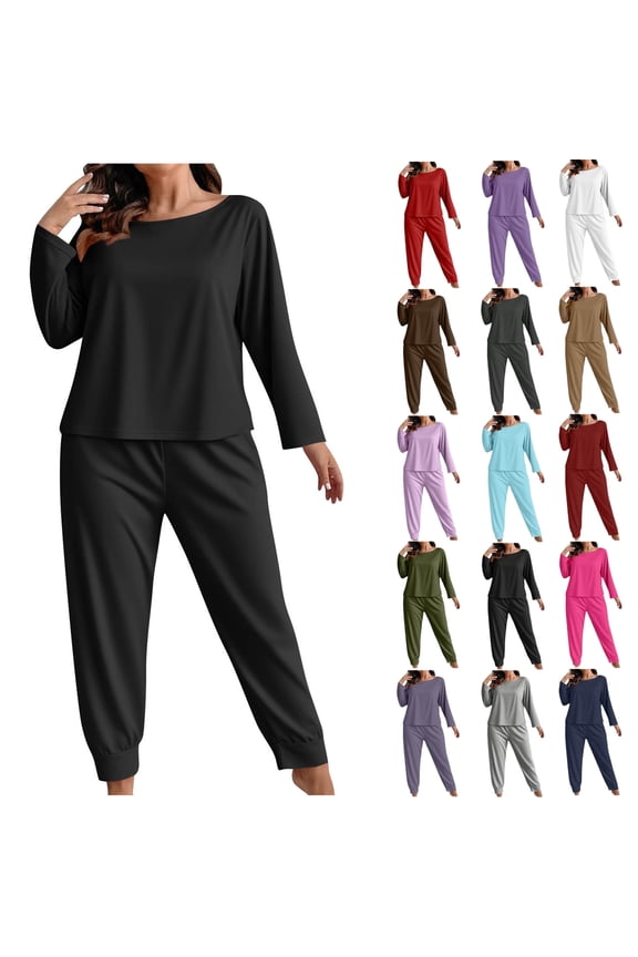 Sweatsuit Sets for Women 2 Piece Lounge Set Loose Jogger Sport Sets Fall Outfits Solid Casual Long Sleeve Tracksuits with Pockets