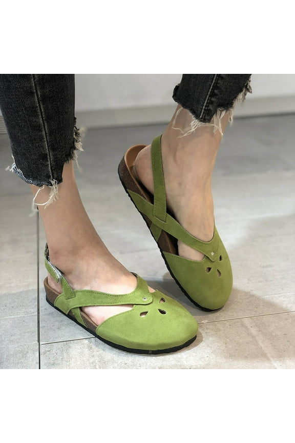 Womens Sandals Foreign Trade Plus-size Fashion Retro Empty One Line Buckle Flat Sandals