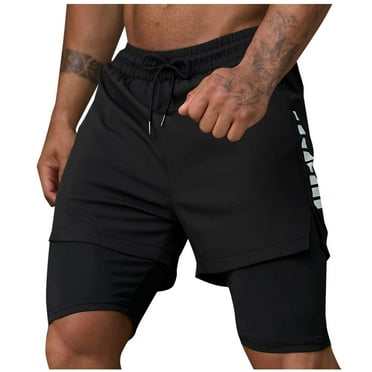50% Off Clear! Summer Shorts for Men, Man Double-layer Casual Sports Running Zipper Pocket Drawstring Shorts L, Black