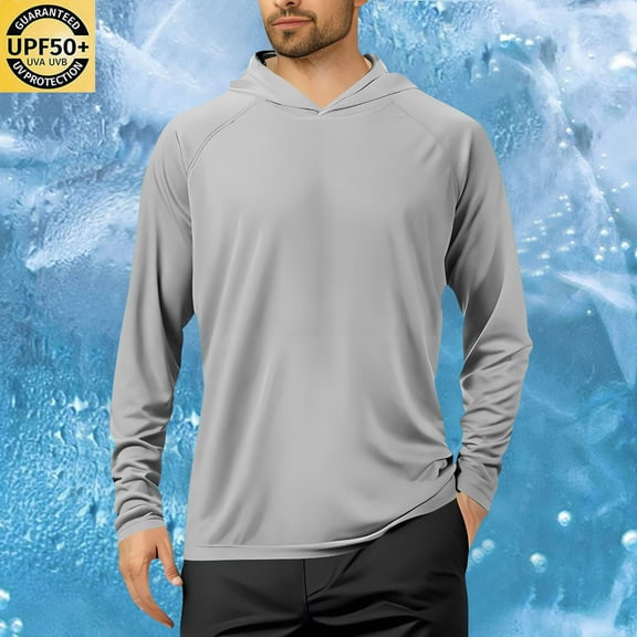 50% Off Clear! Sun Protection Clothing Men's Summer Sunscreen Is Lightweight Breathable Solid Color Long Sleeve With A Mask Hooded Blouse
