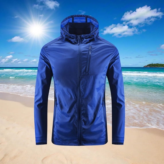 Men's Sun Protection Clothing Summer Thin Style Outdoor Pockets Fitted Hooded Fishing Clothing Coat