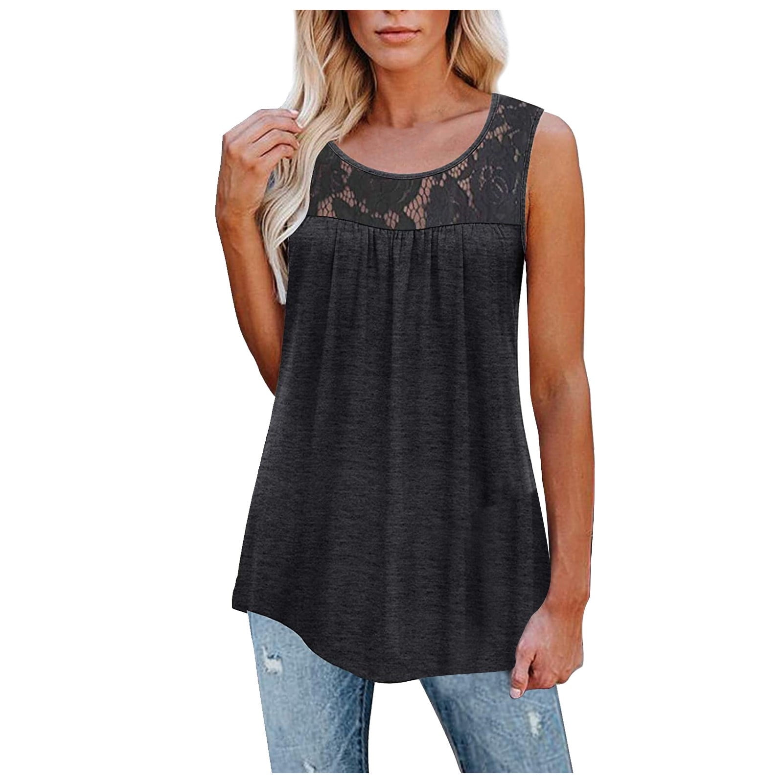 Avanova Women's Padded Shoulder Tank Top - Sleeveless Crew Neck Summer Tee Shirt