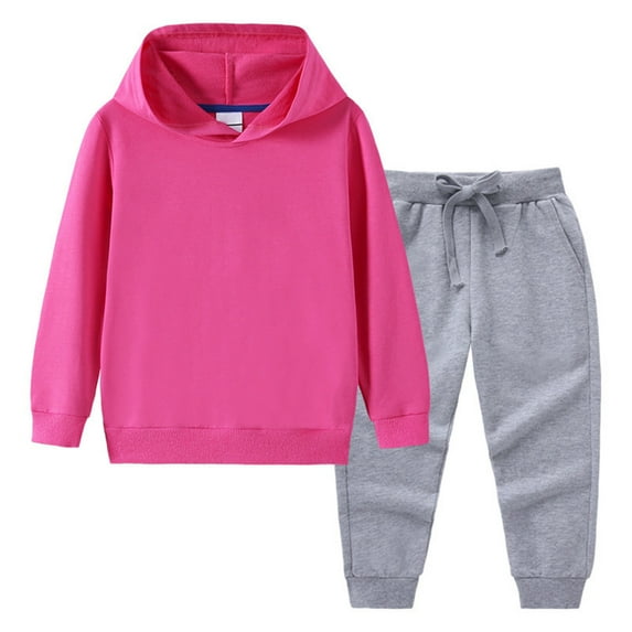 50% Off Clear! Toddler Kids Boys Girls Fashion Cute Solid Color Soft Long Sleeve Top Pants Hoodie Sweatpants Suit Hot Pink 2 Years