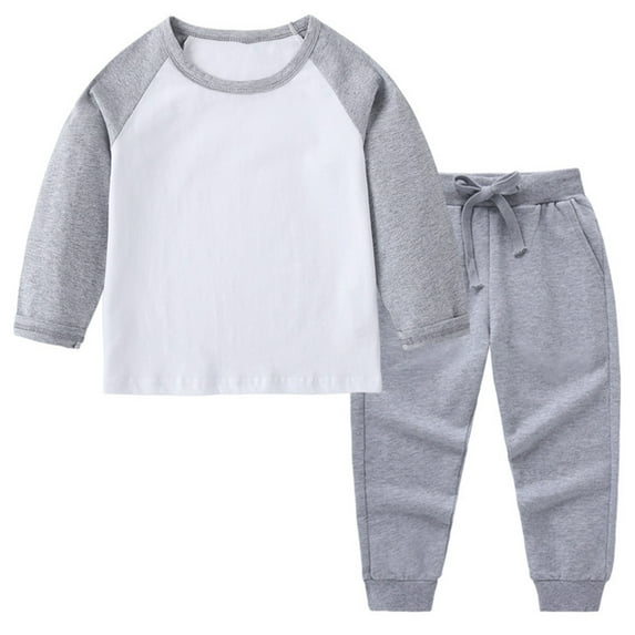 50% Off Clear! Toddler Kids Boys Girls Fashion Cute Solid Color Soft Long Sleeve Top Pants Sweatpants Suit Gray 8 Years