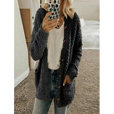 50% Off Clear!Tuscom Winter Long Coats for Women Casual Plus Size Plush Sweater Pockets Outerwear Buttons Cardigan Coat Gifts