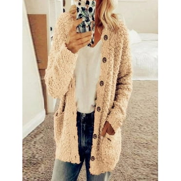 50% Off Clear!Tuscom Winter Long Coats for Women Casual Plus Size Plush Sweater Pockets Outerwear Buttons Cardigan Coat Gifts