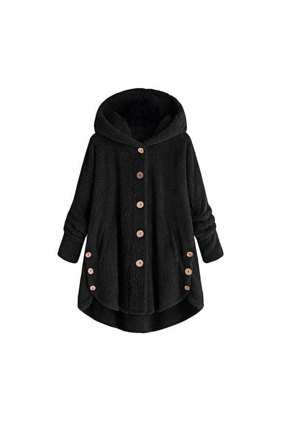50% Off Clear! Viikei Summer Cardigans for Women Viikei Women Plus Size Button Plush Tops Hooded Loose Cardigan Wool Coat Winter Jacket