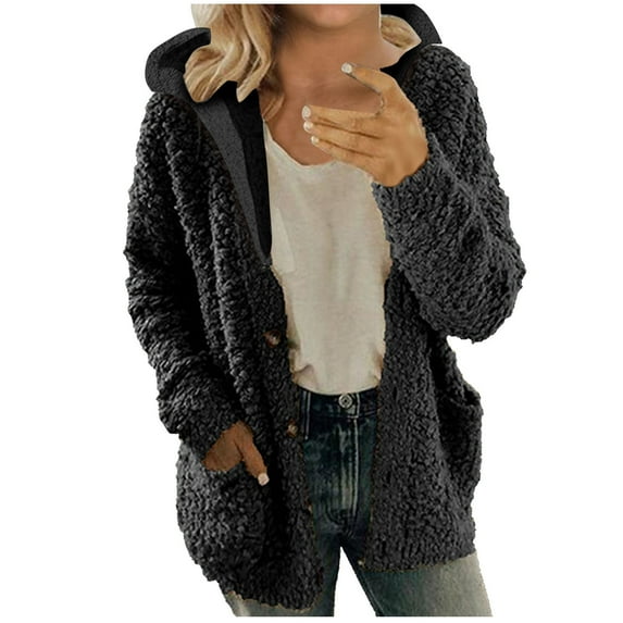 50% Off Clear! Viikei Womens Fall Fashion 2025 Women Hooded Sweater Coat Winter Warm Wool Zipper Coat Long Sleeve Outwear