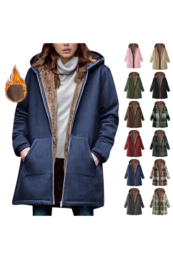 Women's Winter Coat Loose And Warm Long-sleeved Hooded Thickened And Fleece Lambskin Jacket Top