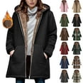 thumbnail image 1 of Winter Long Coats for Women Plus Size Winter Warm Loose Plush Zip Hooded Jacket Coat, 1 of 7