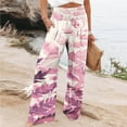 thumbnail image 1 of Women Casual Comfortable Printing Pockets Elastic Waist Straight Loose Pants Green M, 1 of 5