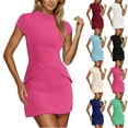 thumbnail image 1 of 50% Off Clear! Women Casual Summer Dresses Womens Summer Solid Dress Mock Neck Short Sleeve Bodycon Party Club Mini Dresses, 1 of 9
