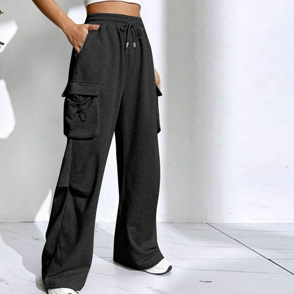 Sweatpants for women Cargo pants women Wide Leg Long Pant Comfy Loose Sweatpants High Waist Lounge Casual Athletic Pant Workout Joggers Pant Black L