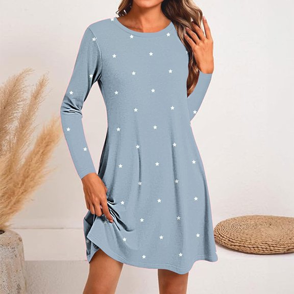 50% Off Clear! Women Plus Size Dresses Women's Fashion Round-Neck Short Sleeved Printed Pullover Dress Dark Blue, M