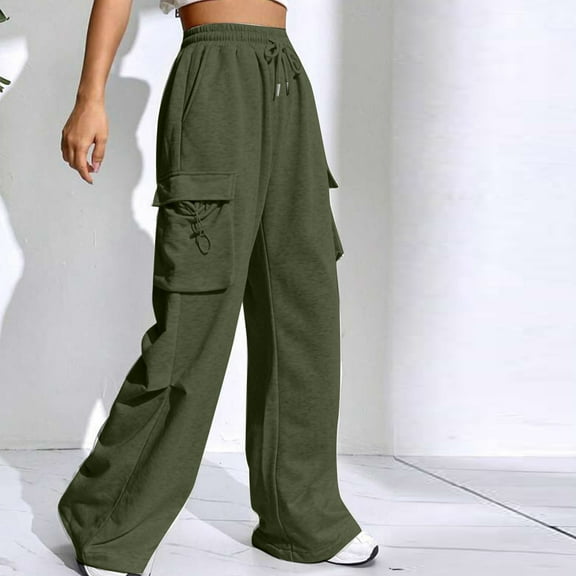 Sweatpants for women Cargo pants women Wide Leg Long Pant Comfy Loose Sweatpants High Waist Lounge Casual Athletic Pant Workout Joggers Pant Army Green XL