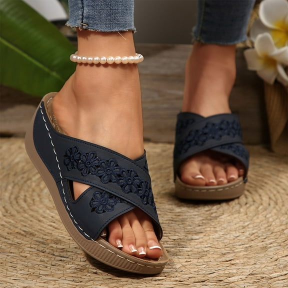 50% Off Clear! Women's Sandals Women's Fashion Casual Summer New Style Solid Color Hollow Strap Roman Thick Bottom Wedge Heels