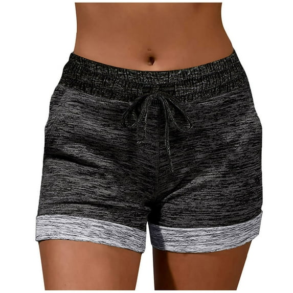Womens Athletic Shorts Spring Summer Solid Color Pockets Yoga Drawstring Outwear Sports Shorts