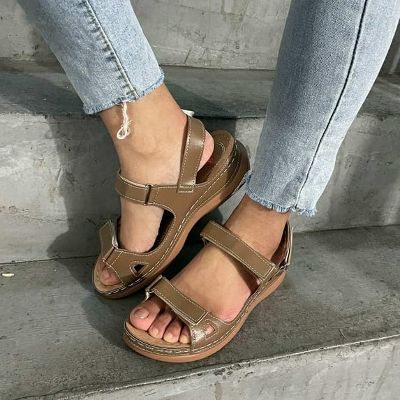 Womens Sandals Summer Large Size Breathable Comfortable Flat Wedge Open Toe Casual Beach Sandals