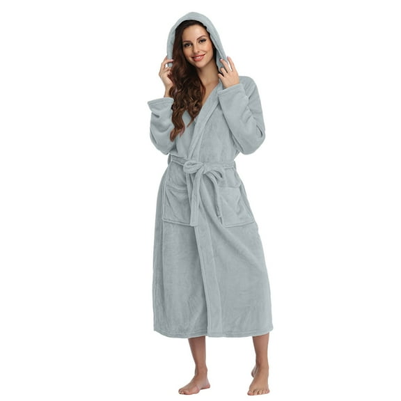 50% Off Clothing Womens Winter Robes Bathrobe Hooded Soft Plus Size Long Robes Casual Fluffy Robe Warm Towel Robe With Pockets