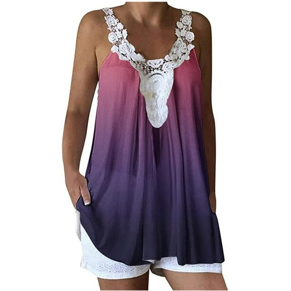 50% Off Clear! asdoklhq Juniors Plus Tops & T-Shirts,Women's Lace Casual Suspenders Sleeveless Tie-dye Print Tops Blouse Vest