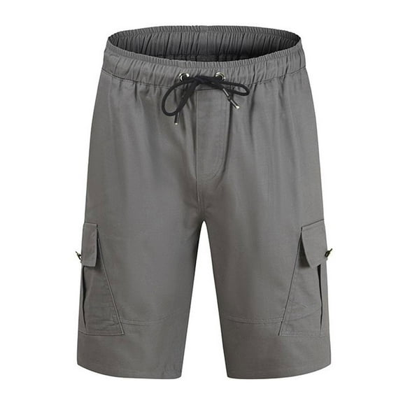 50% Off Clear! asdoklhq Mens Shorts Athletic Solid Lace Up And Elastic Waist Closure Knee Length Pocket Cargo Shorts