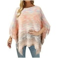 thumbnail image 1 of 50% Off Clear! asdoklhq Plus Size Womens Clearance,Plus Size Women Tassel Fringed Cloak Sweater Striped Fringe Tops, 1 of 1