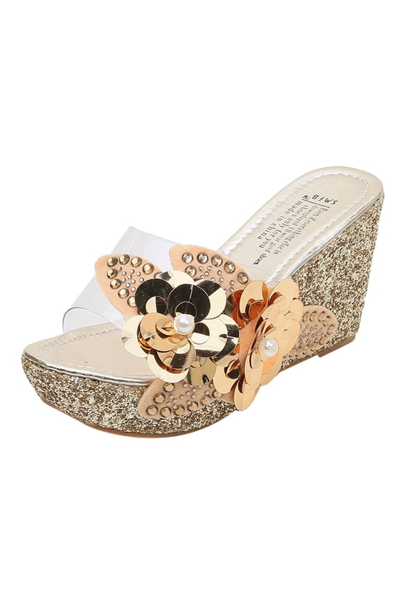 50% Off Clear! asdoklhq Womens Espadrilles, Womens Summer Rhinestone sequins Sandals Roman Wedges Casual Beach Shoes