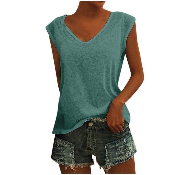 50% Off Clear! asdoklhq Womens Plus Size Clearance Dresses,Womens Casual Loose Soft Cap Sleeve Solid Color T-Shirt Blouse Tops