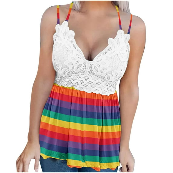 50% Off Clear! asdoklhq Womens Plus Size Tops,Women's Lace Patchwork Printed Vest Sleeveless Blouse Suspenders Tops