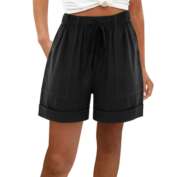 50% Off Clearance Erwazi Womens Wide Leg Linen Shorts Summer Casual Lightweight Elastic Waist Drawstring Bermuda Shorts with Pockets