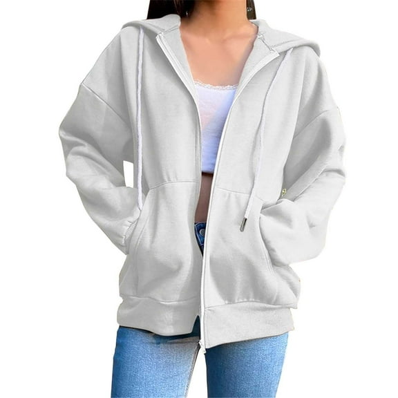 Clothing Hoodies for Women Fashion Oversize Korean Pullover Zipper Coat Hoodie Pure Color Loose Crop Solid Color Hoodie For Women
