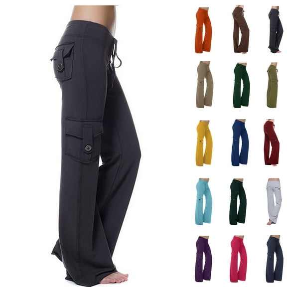 Lenago Autumn Women Workout Out Leggings Stretch Waist Button Pocket Yoga Gym Loose Pants Gift for Women