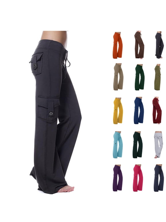 Lenago Autumn Women Workout Out Leggings Stretch Waist Button Pocket Yoga Gym Loose Pants Gift for Women